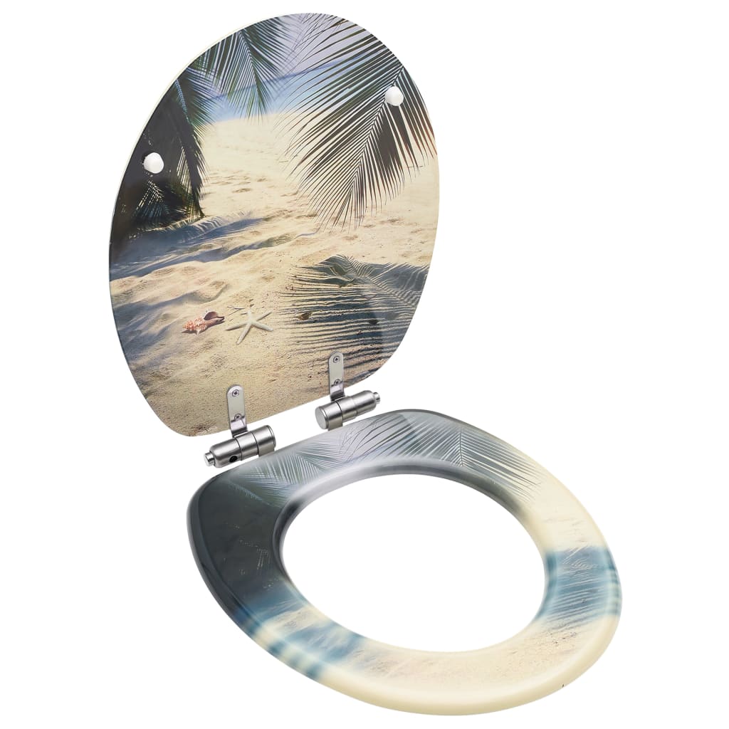 vidaXL WC Toilet Seat with Soft Close Lid MDF Beach Design