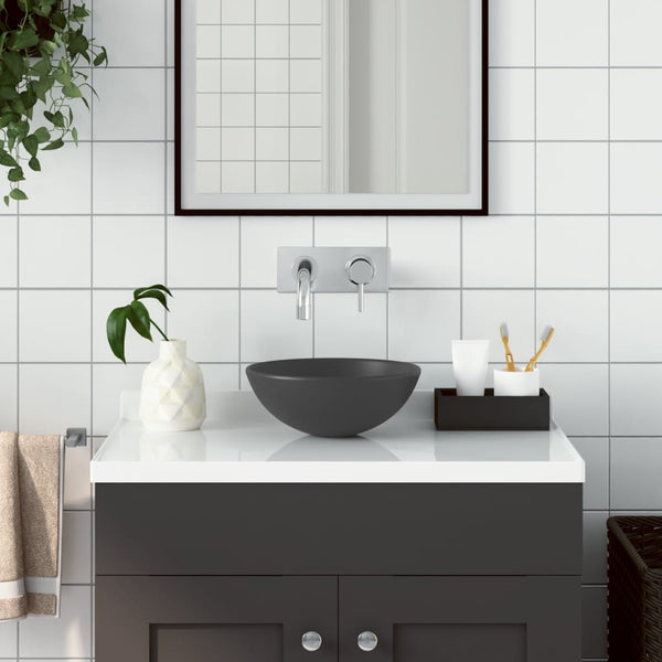 vidaXL Bathroom Sink Ceramic Dark Grey Round