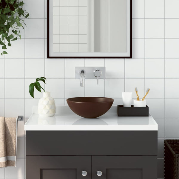 vidaXL Bathroom Sink Ceramic Dark Brown Round