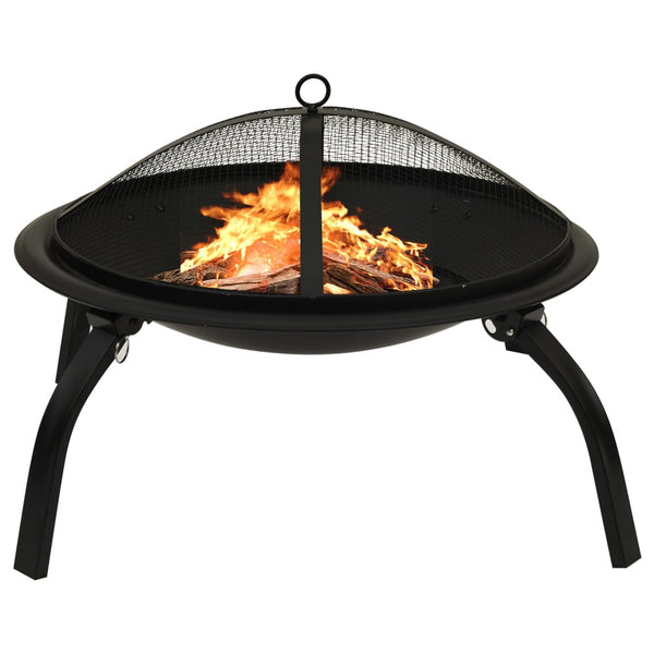 vidaXL 2-in-1 Fire Pit and BBQ with Poker 56x56x49 cm Steel