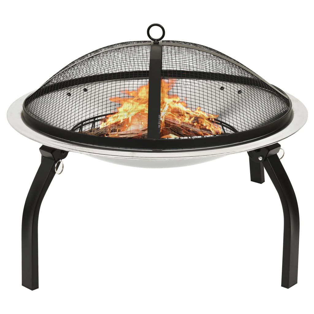 vidaXL 2-in-1 Fire Pit and BBQ with Poker 56x56x49 cm Stainless Steel