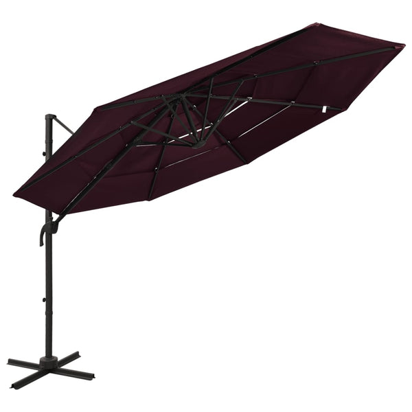 vidaXL 4-Tier Garden Parasol with Aluminium Pole Bordeaux Red 3x3 m