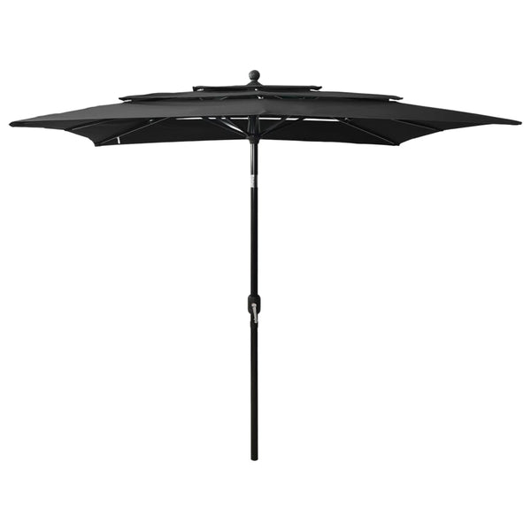 vidaXL 3-Tier Garden Parasol with Aluminium Pole Black 2.5x2.5 m