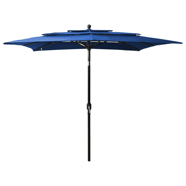 vidaXL 3-Tier Garden Parasol with Aluminium Pole Azure Blue 2.5x2.5 m