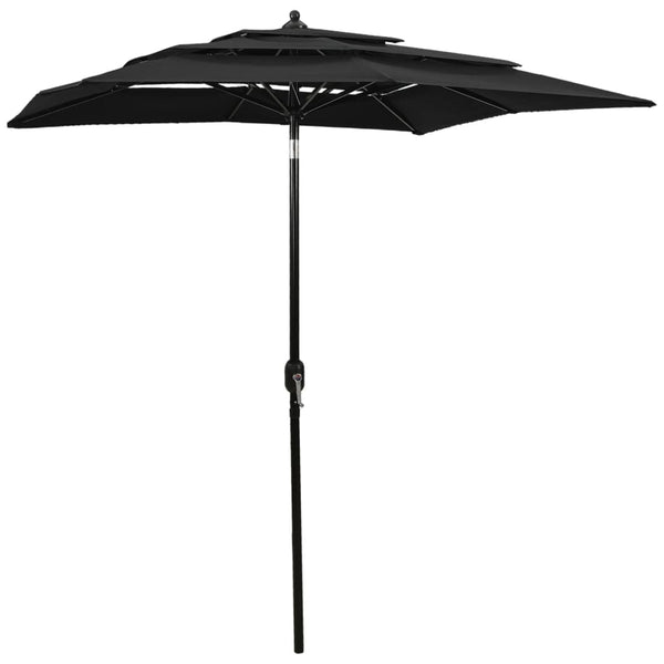 vidaXL 3-Tier Garden Parasol with Aluminium Pole Black 2x2 m