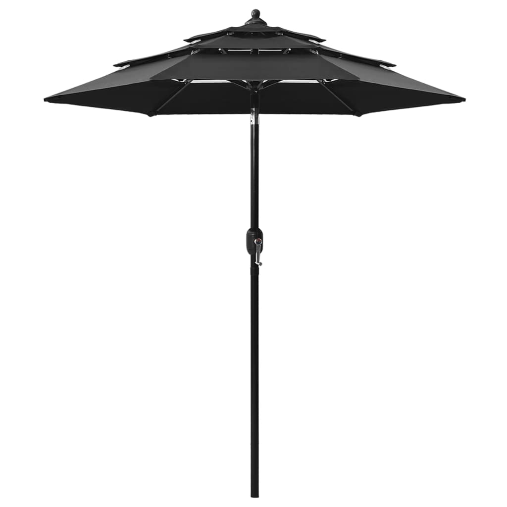 vidaXL 3-Tier Garden Parasol with Aluminium Pole Black 2 m