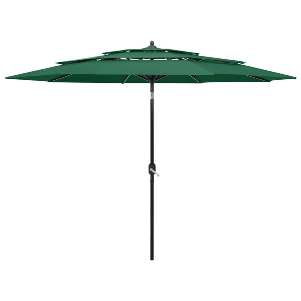 vidaXL 3-Tier Garden Parasol with Aluminium Pole Green 3 m