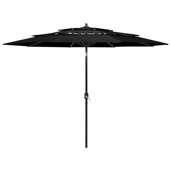 vidaXL 3-Tier Garden Parasol with Aluminium Pole Black 3 m