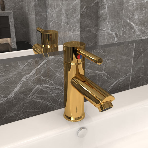 vidaXL Bathroom Basin Faucet Gold 130x176 mm