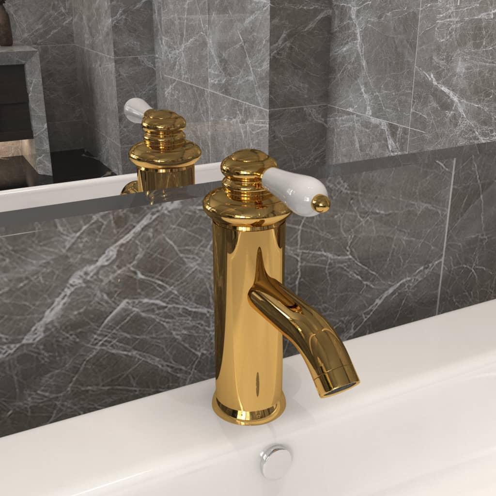 vidaXL Bathroom Basin Faucet Gold 130x180 mm