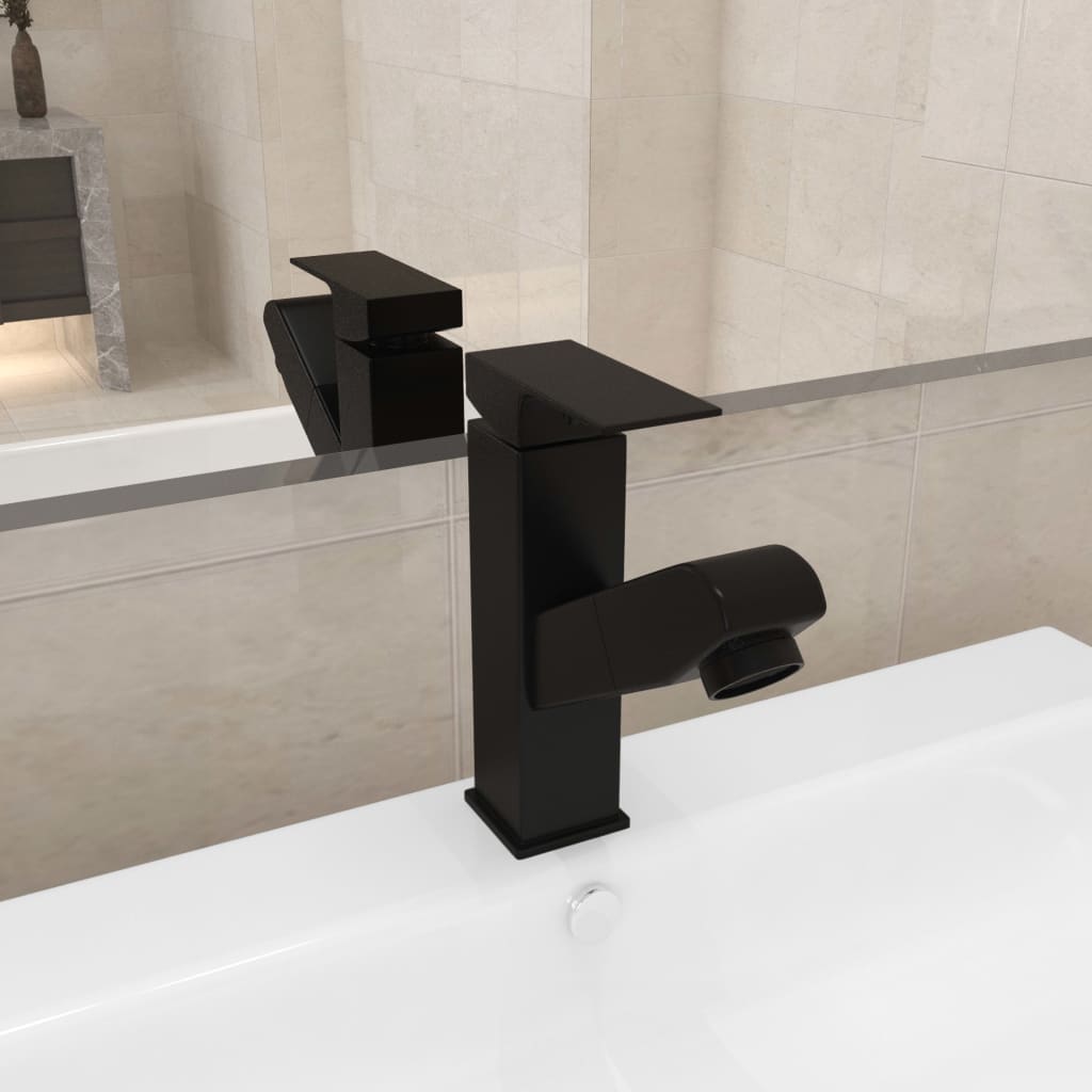 vidaXL Bathroom Basin Faucet with Pull-out Function Black 157x172 mm