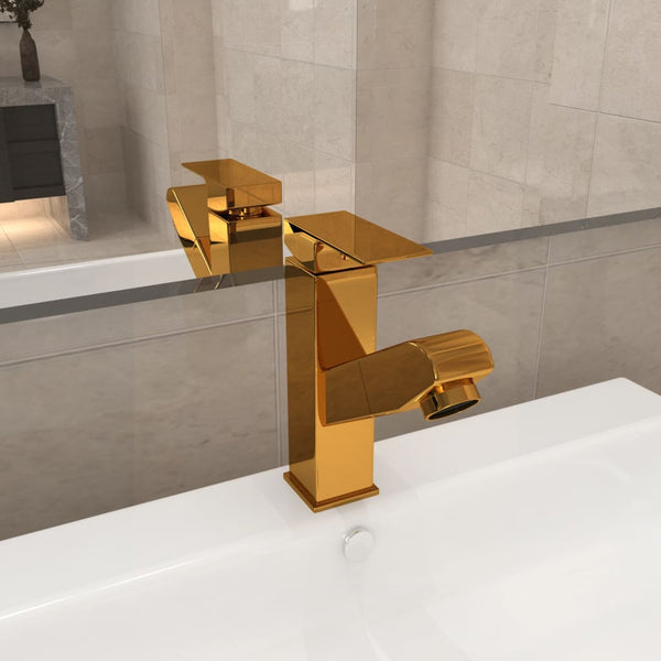 vidaXL Bathroom Basin Faucet with Pull-out Function Gold 157x172 mm