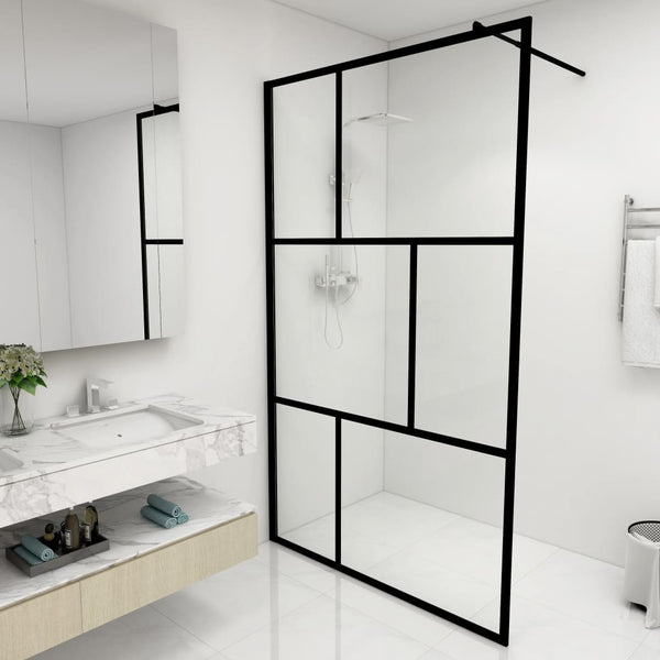 vidaXL Walk-in Shower Wall with Tempered Glass Black 115x195 cm