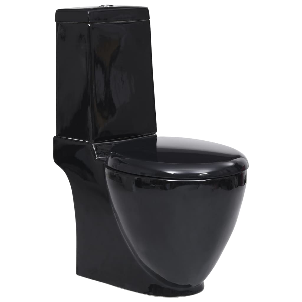 vidaXL WC Ceramic Toilet Bathroom Round Toilet Bottom Water Flow Black