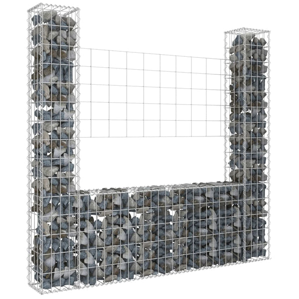 vidaXL U-shape Gabion Basket with 2 Posts Iron 140x20x150 cm