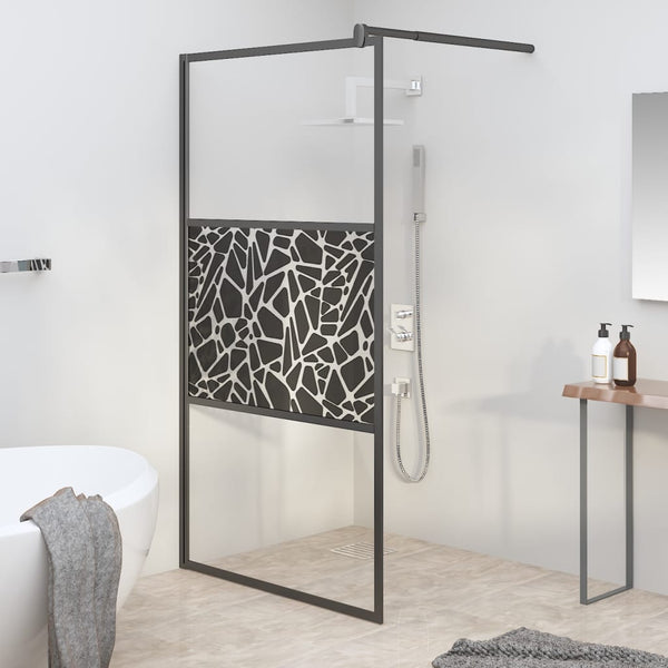 vidaXL Walk-in Shower Wall 100x195cm ESG Glass with Stone Design Black