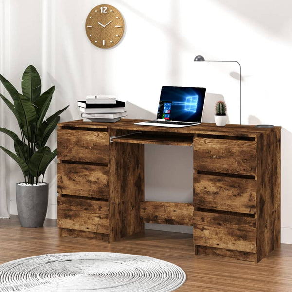 vidaXL Writing Desk Smoked Oak 140x50x77 cm Engineered Wood