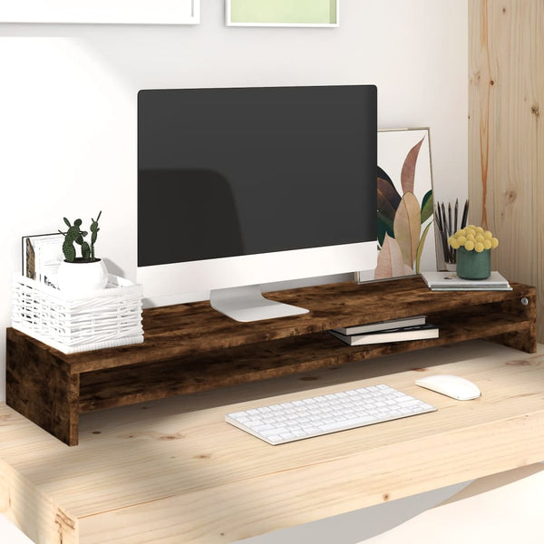 vidaXL Monitor Stand Smoked Oak 100x24x13 cm Engineered Wood