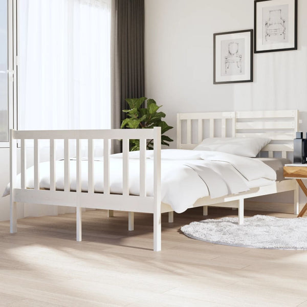 3101134 vidaXL Bed Frame without Mattress White Solid Wood 140x190 cm (810063+814145)