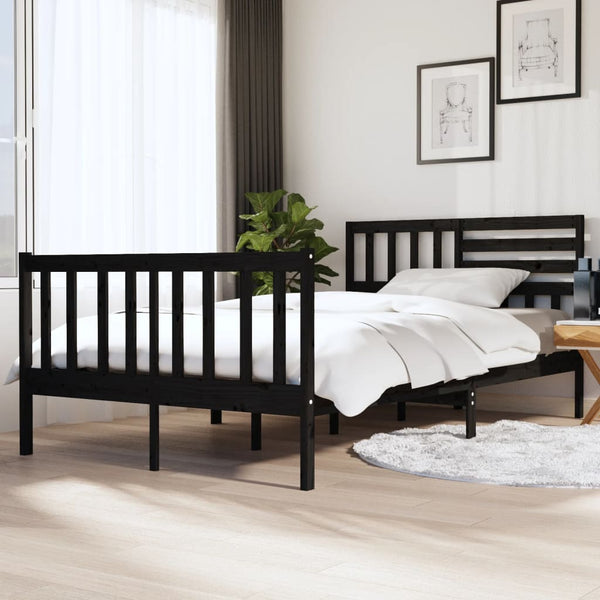 3101137 vidaXL Bed Frame without Mattress Black Solid Wood 140x190 cm (810066+814148)