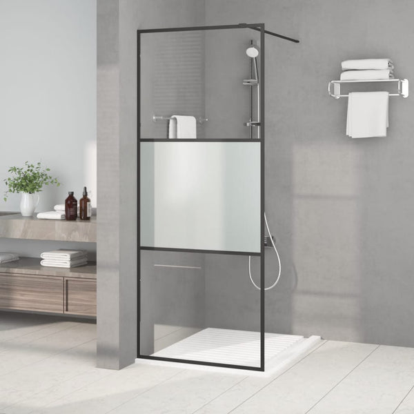 vidaXL Walk-in Shower Wall Black 80x195 cm Half Frosted ESG Glass