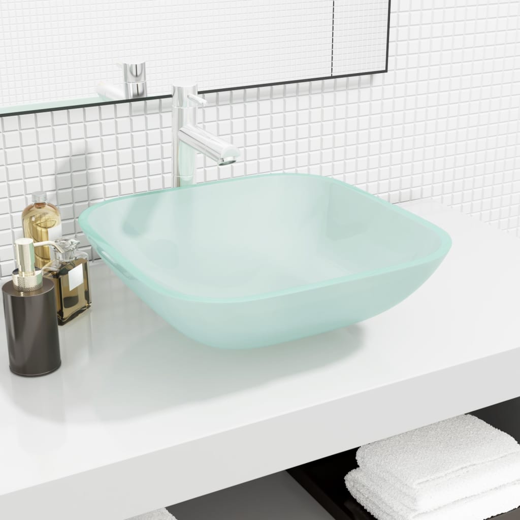 vidaXL Basin Glass 42x42x14 cm Frosted