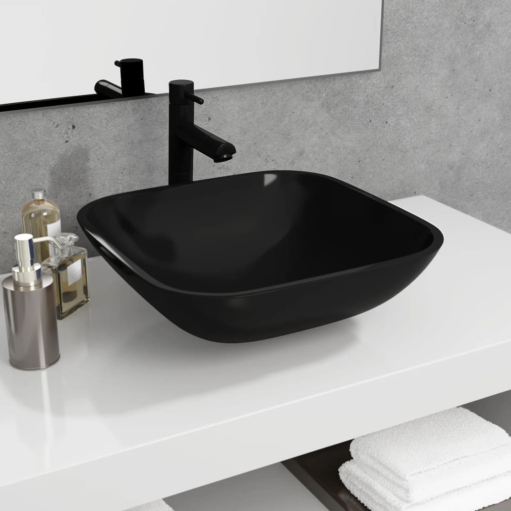 vidaXL Basin Glass 42x42x14 cm Black