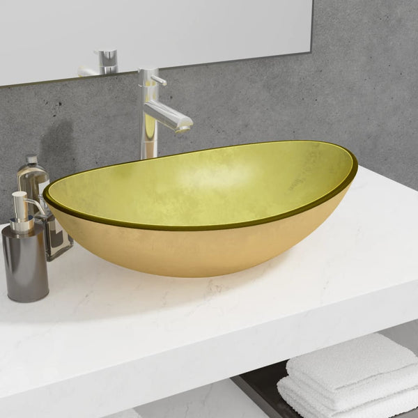 vidaXL Basin Tempered Glass 54.5x35x15.5 cm Gold