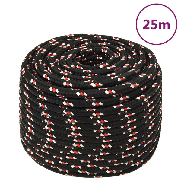 vidaXL Boat Rope Black 12 mm 25 m Polypropylene