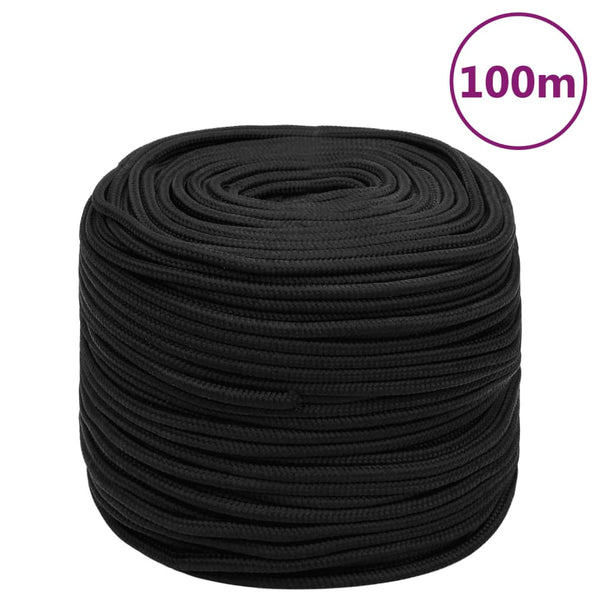 vidaXL Boat Rope Full Black 6 mm 100 m Polypropylene