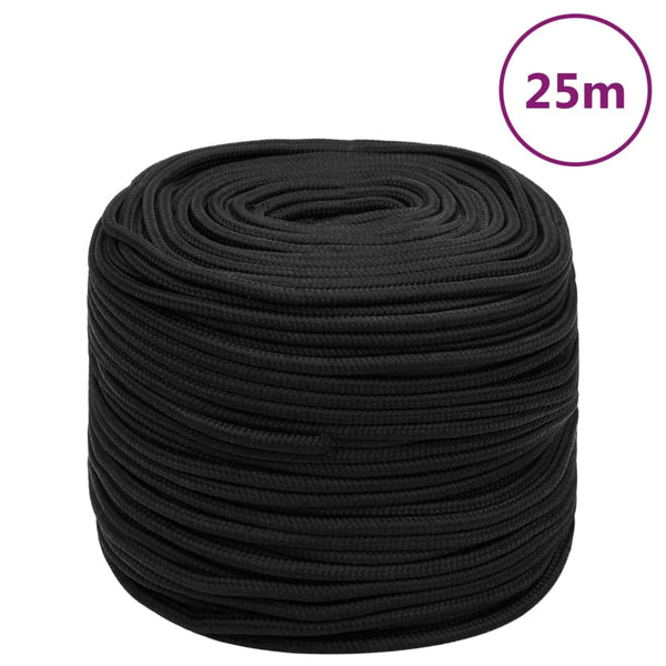 vidaXL Boat Rope Full Black 8 mm 25 m Polypropylene