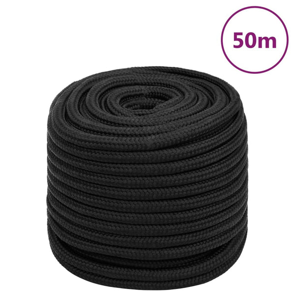 vidaXL Boat Rope Full Black 16 mm 50 m Polypropylene