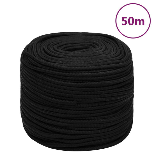 vidaXL Work Rope Black 6 mm 50 m Polyester