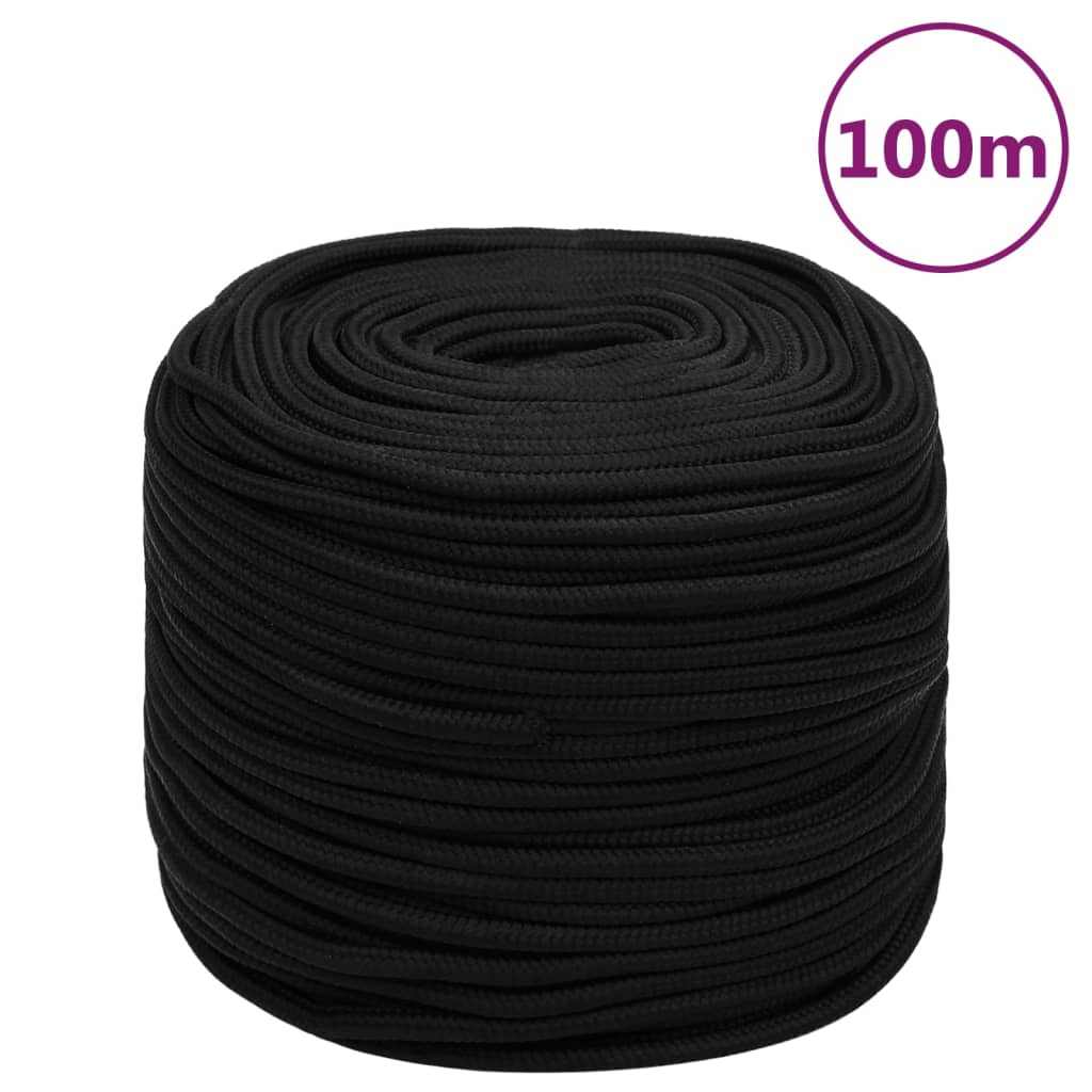 vidaXL Work Rope Black 6 mm 100 m Polyester