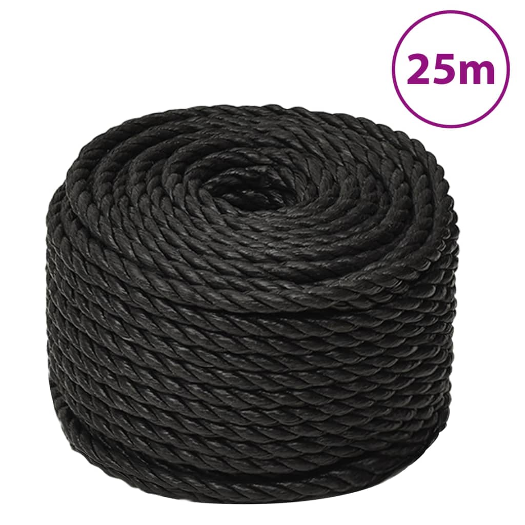 vidaXL Work Rope Black 10 mm 25 m Polypropylene