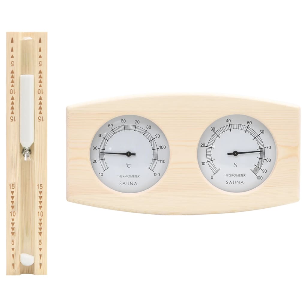 vidaXL 2 in 1 Sauna Hygrothermograph and Sand Timer Set Solid Wood Pine