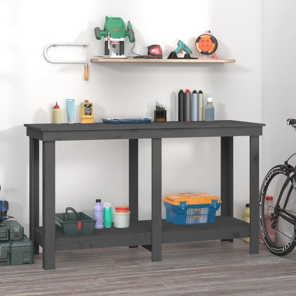 vidaXL Work Bench Grey 140x50x80 cm Solid Wood Pine