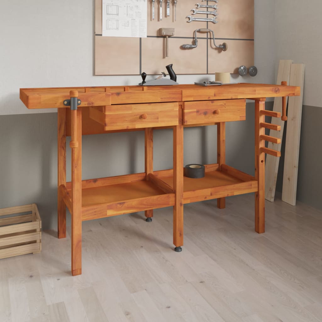 vidaXL Workbench with Drawers and Vices 162x62x83 cm Solid Wood Acacia