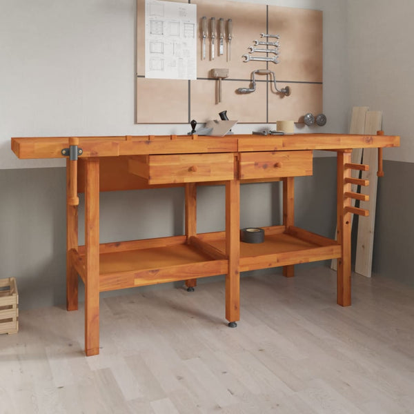 vidaXL Workbench with Drawers and Vices 192x62x83 cm Solid Wood Acacia