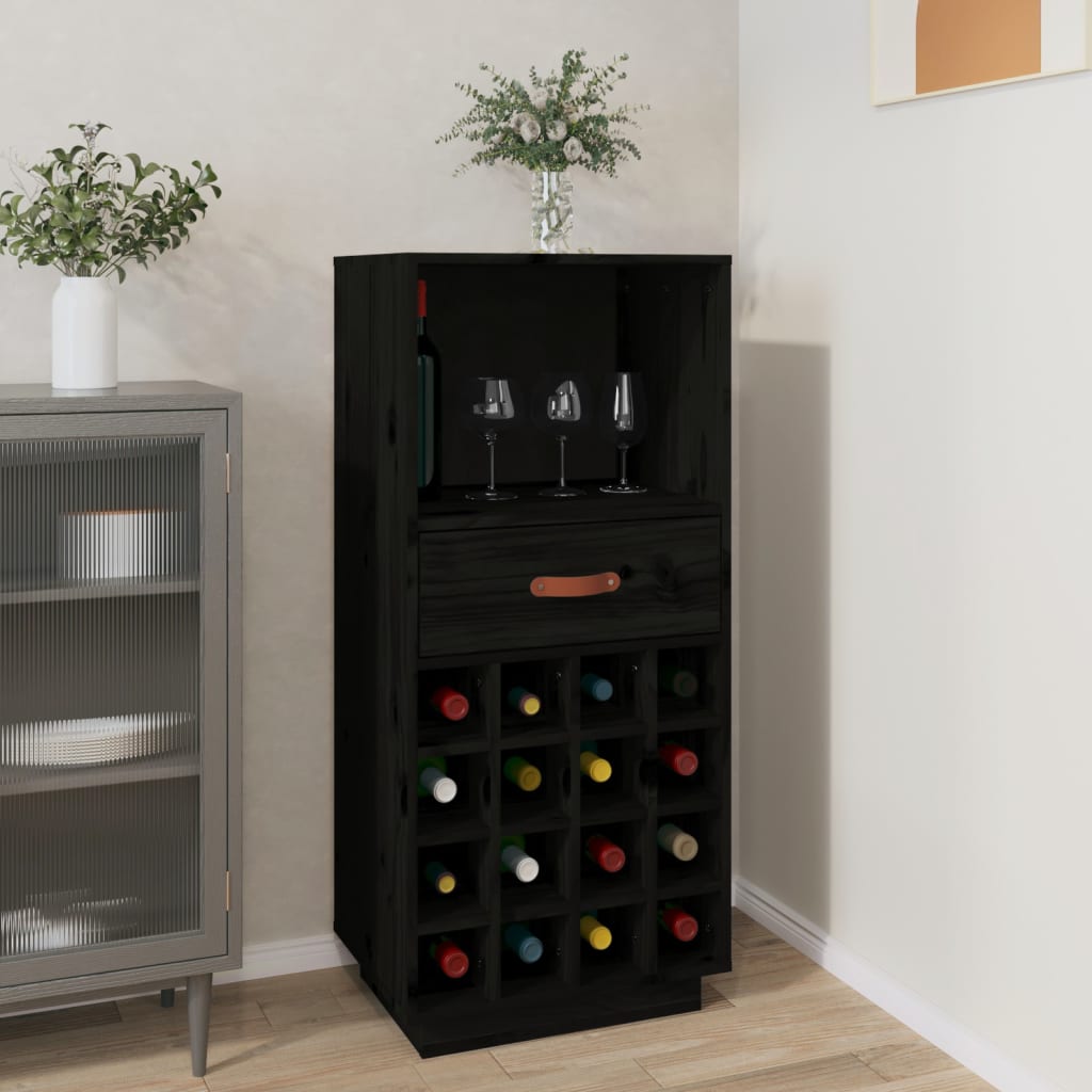 vidaXL Wine Cabinet Black 45x34x100 cm Solid Wood Pine