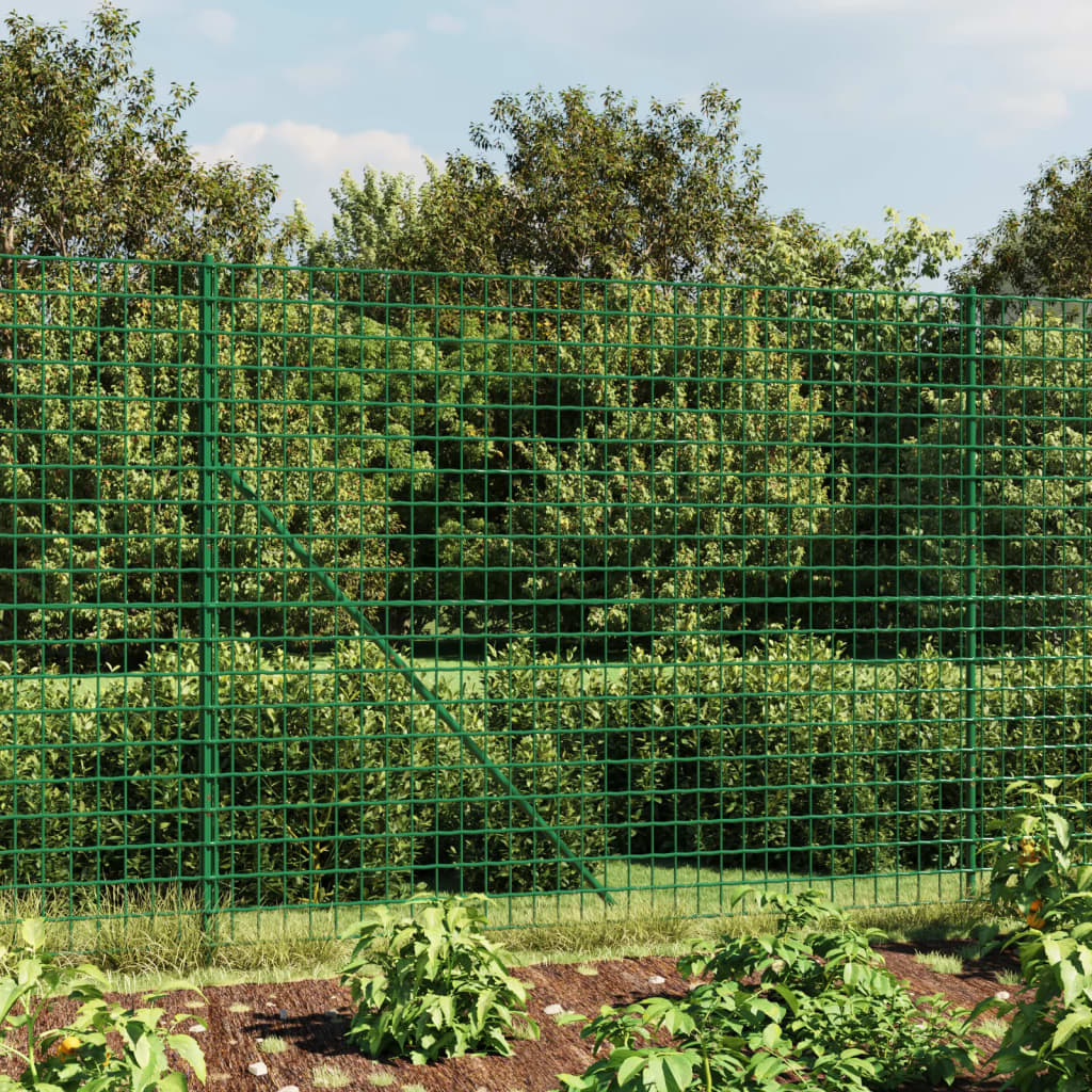 vidaXL Wire Mesh Fence with Spike Anchors Green 1.4x25 m