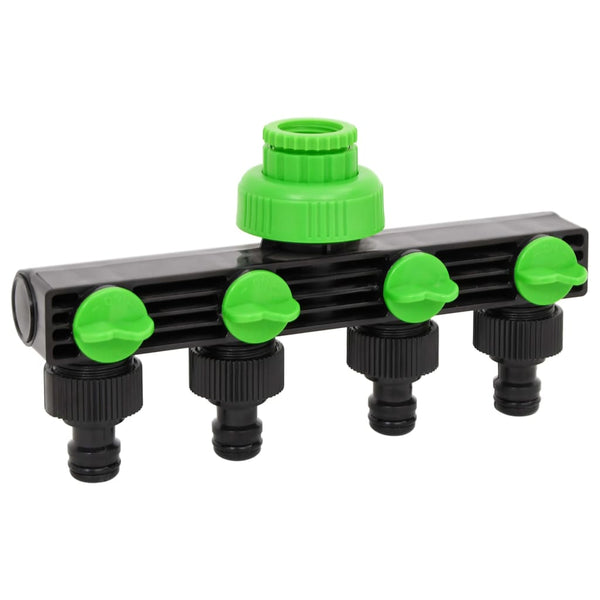 vidaXL 4-Way Tap Adaptor Green and Black 19.5x6x11 cm ABS & PP