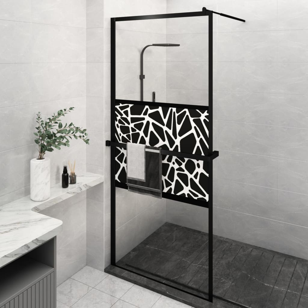 vidaXL Walk-in Shower Wall with Shelf Black 100x195 cm ESG Glass&Aluminium