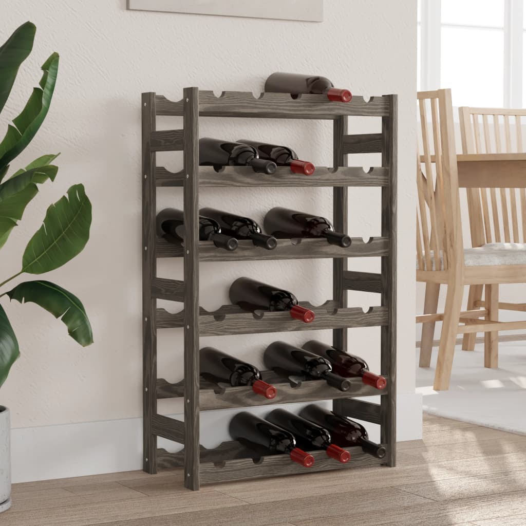 vidaXL Wine Rack for 30 Bottles Grey Solid Wood Pine