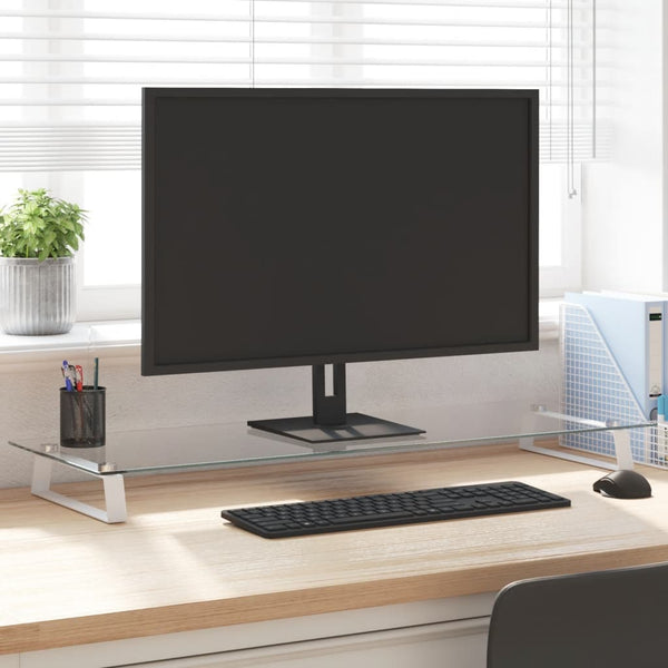 vidaXL Monitor Stand White 100x35x8 cm Tempered Glass and Metal