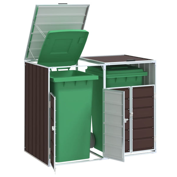 vidaXL Wheelie Bin Storage for Double Bins Brown 144x81x113 cm Steel