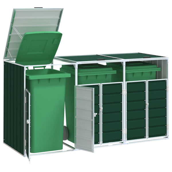 vidaXL Wheelie Bin Storage for Triple Bins Green 216x81x115 cm Steel