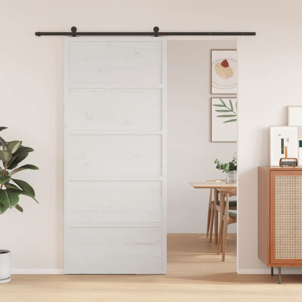 vidaXL Barn Door White 90x208 cm Solid Wood Pine